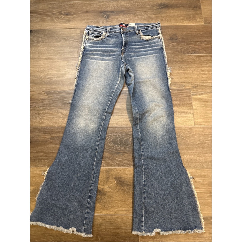 Just USA Jeans Womens 13 Blue Flare Denim 33x32 Y2K Frayed USA Boho